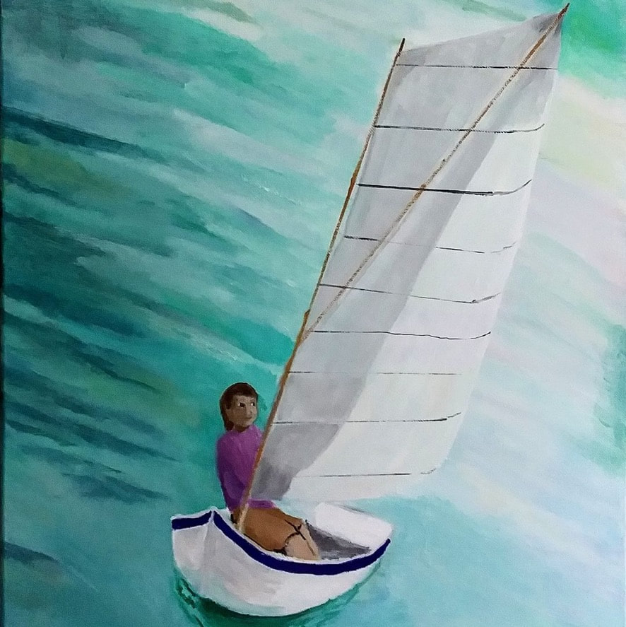 mixed media, painting, sailboat, sailing Judy Goddard