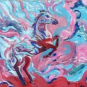painting, mixed media, horse, rearing horse